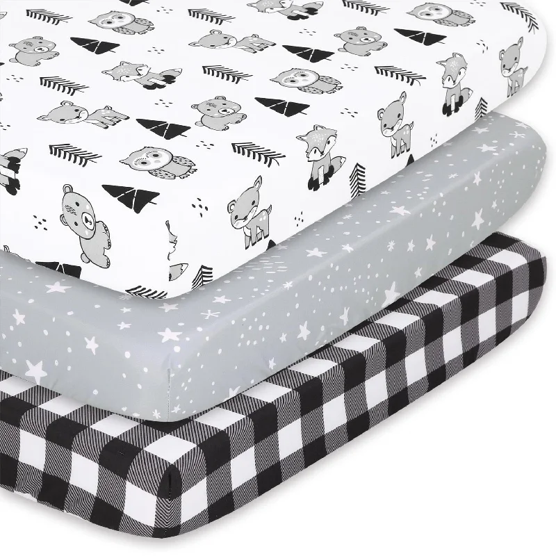 The Peanutshell Woodland Plaid Mini Crib, Playard Sheet 3 Pack Set