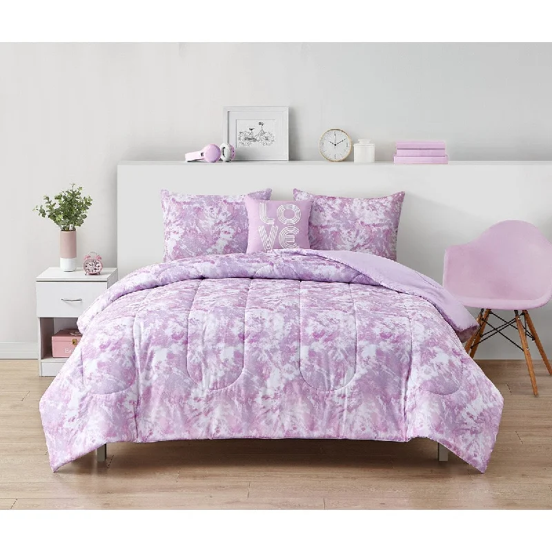 Tie Dye Swirl Comforter Set- Mauve