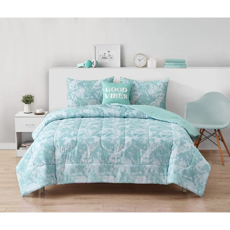 Tie Dye Swirl Comforter Set- Teal