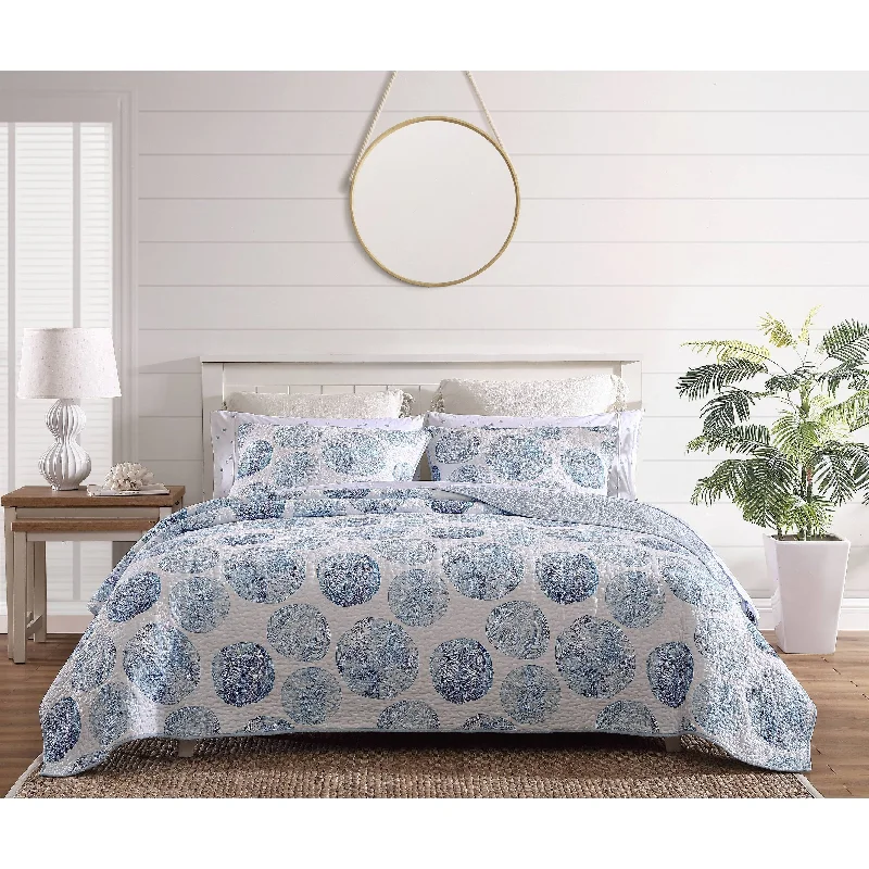 Tommy Bahama Ocean Isle Blue Cotton Reversible Quilt Set