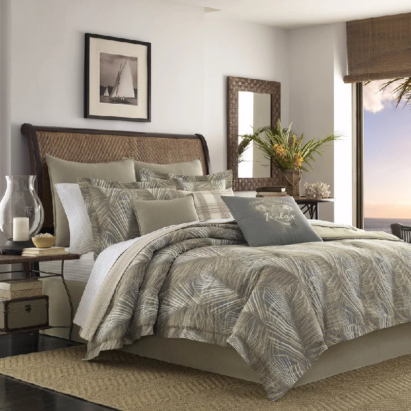 Tommy Bahama Raffia Palms Brown Cotton 4 Piece Comforter Set