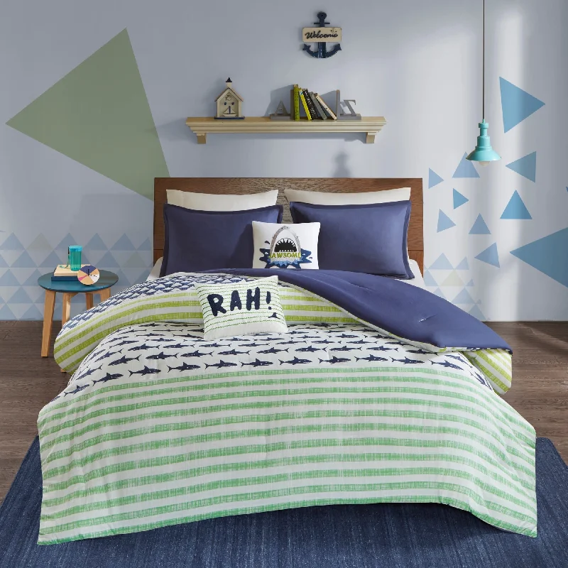 Urban Habitat Kids Aaron Shark Green/ Navy Cotton Comforter Set