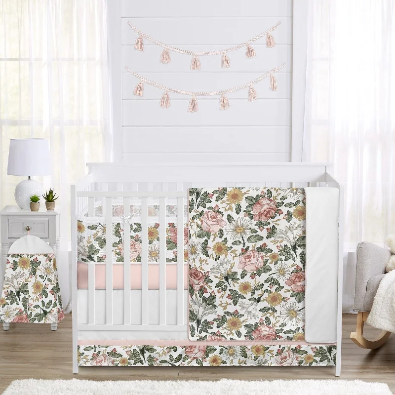 Vintage Floral Boho Girl Sweet Jojo Designs 6p Crib Bedding + BreathableBaby Breathable Mesh Liner Bohemian Pink