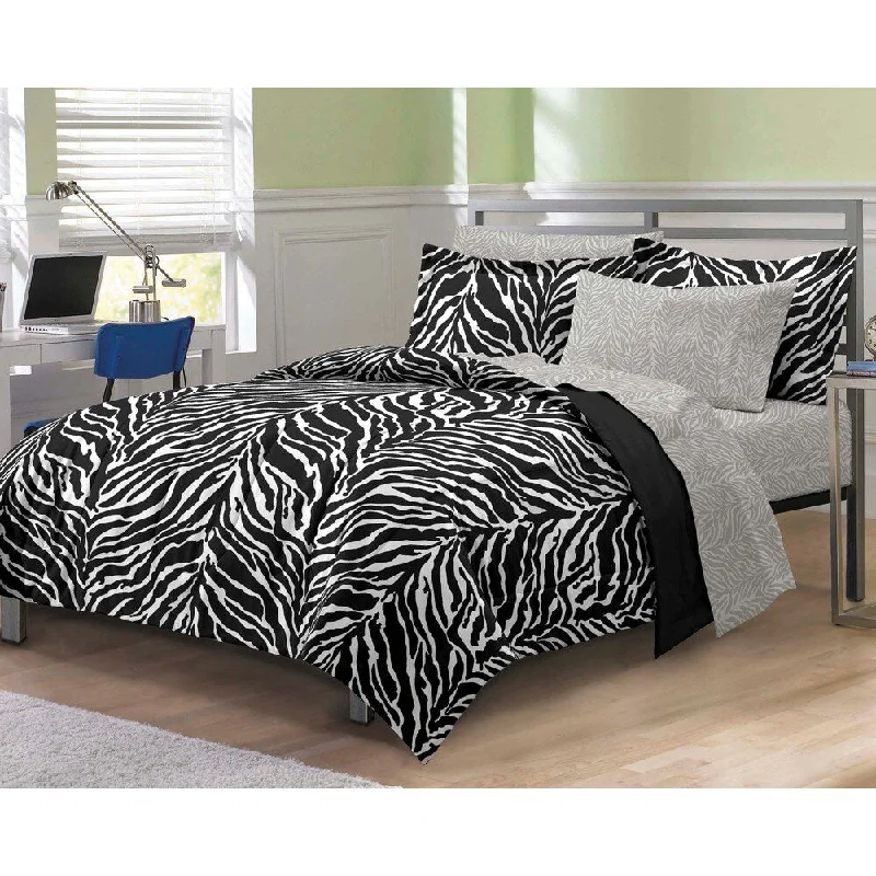 Zebra Print 7-piece Bed in a Bag with Sheet Set